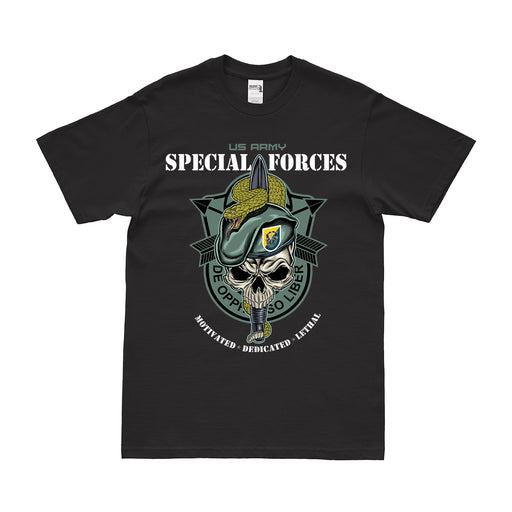 8th Special Forces Group (8th SFG) Snake Eaters Skull T-Shirt Tactically Acquired Small Black 