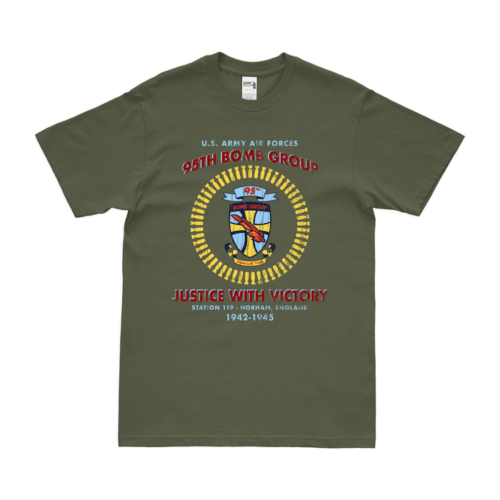 95th Bomb Group (Heavy) WW2 Legacy T-Shirt Tactically Acquired Military Green Distressed Small