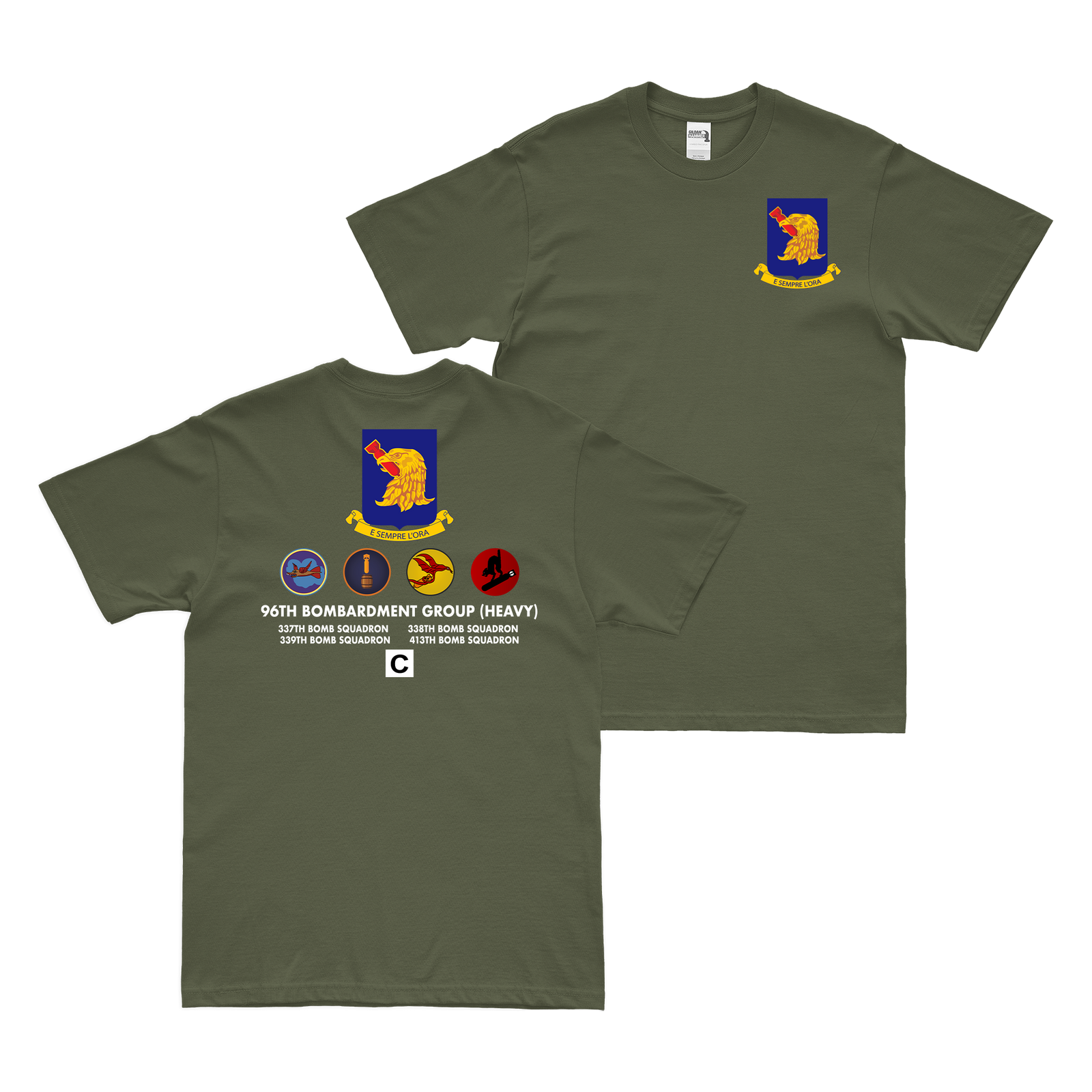 96th Bombardment Group Squadron Legacy T-Shirt Tactically Acquired Military Green Small 