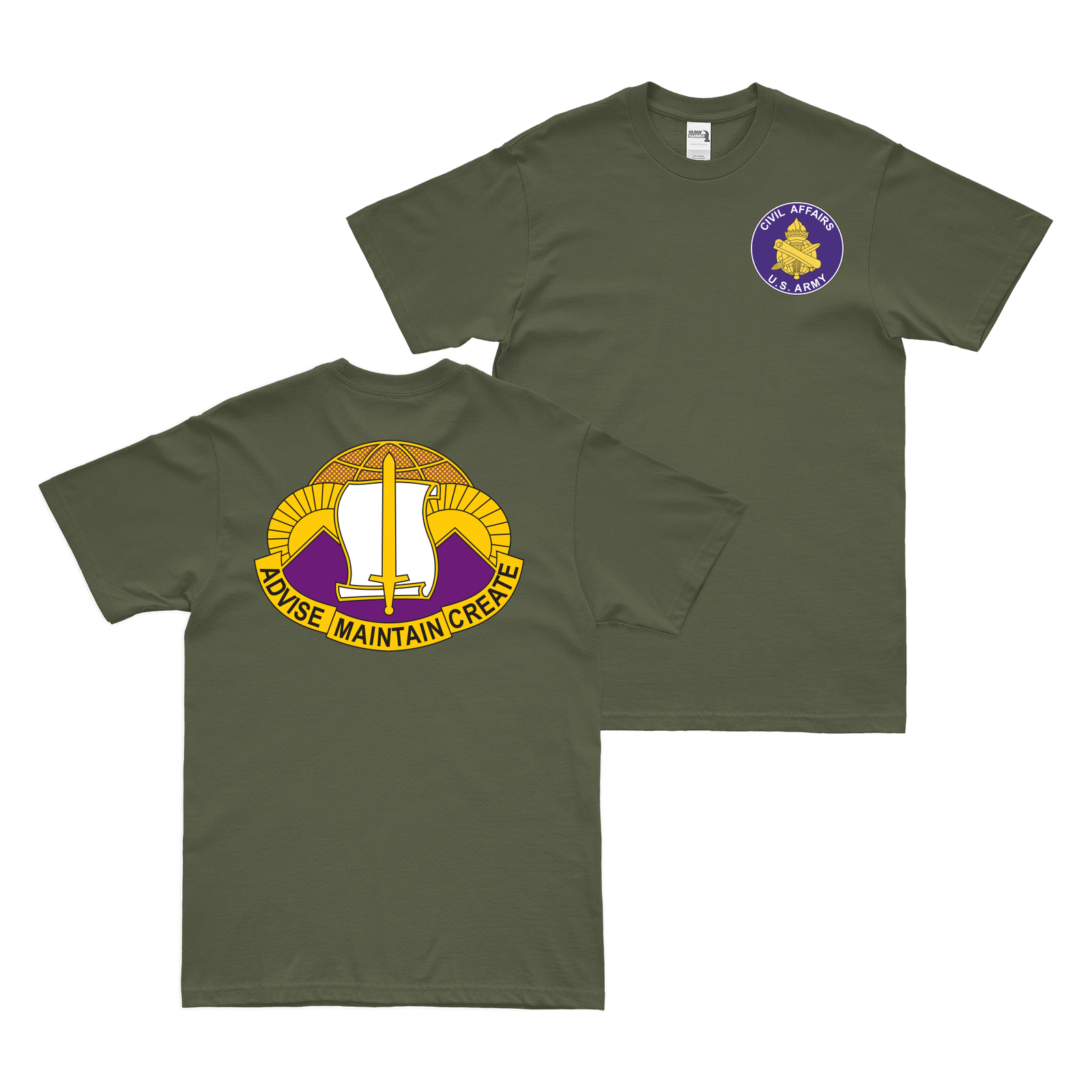 Double-Sided 96th Civil Affairs Battalion T-Shirt Tactically Acquired Military Green Small 