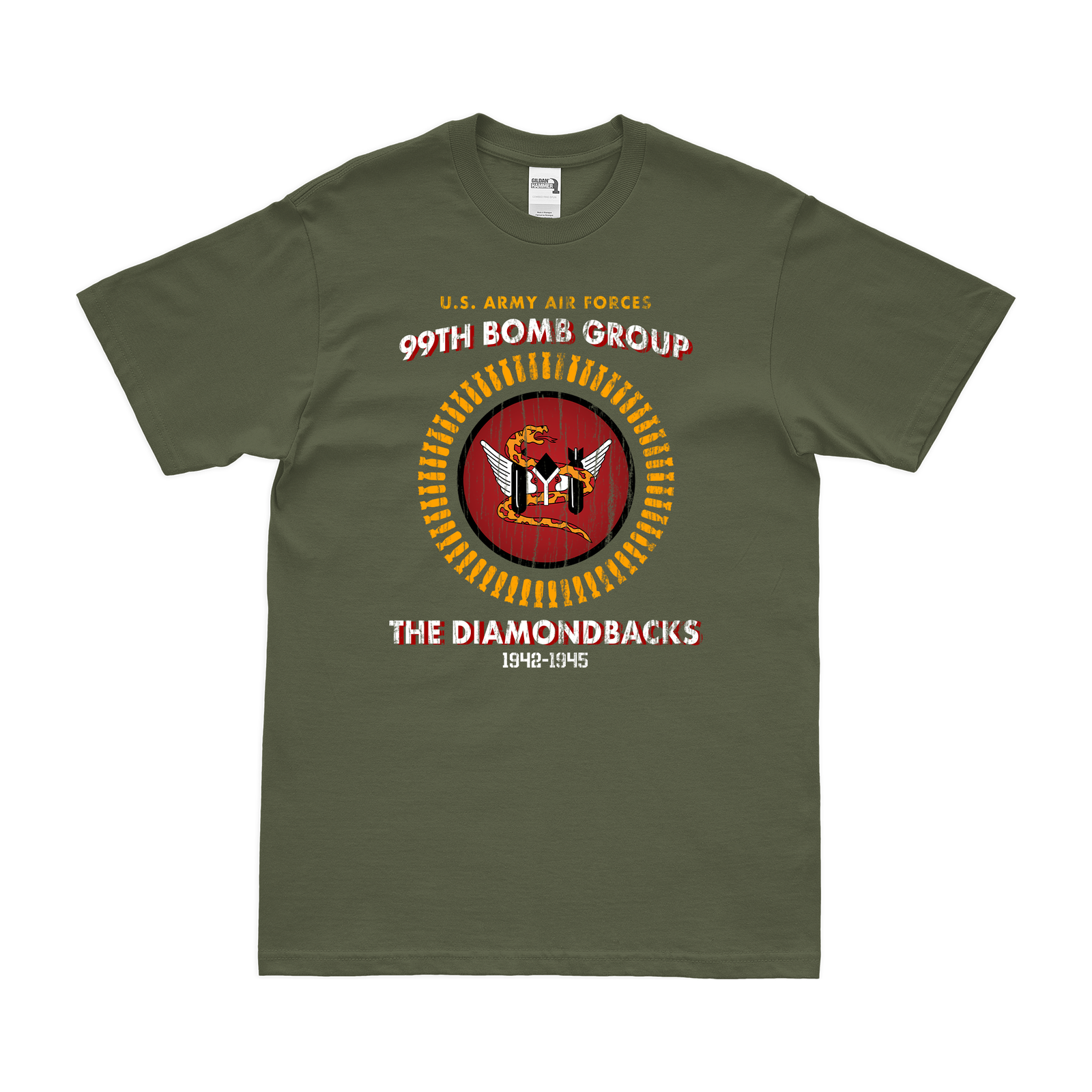 99th Bombardment Group WWII Legacy T-Shirt Tactically Acquired Military Green Distressed Small