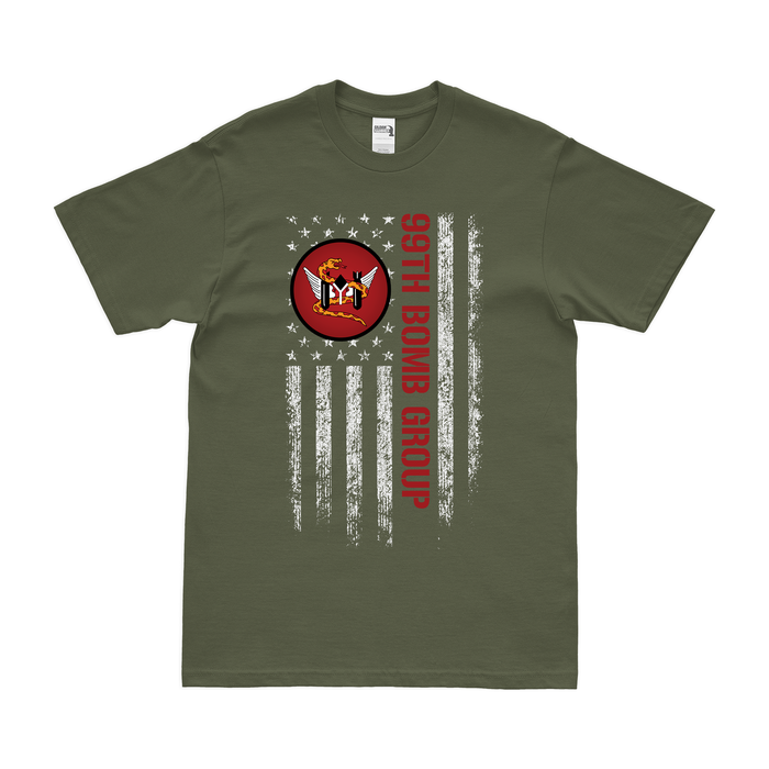 99th Bomb Group (Heavy) American Flag T-Shirt Tactically Acquired Military Green Small 