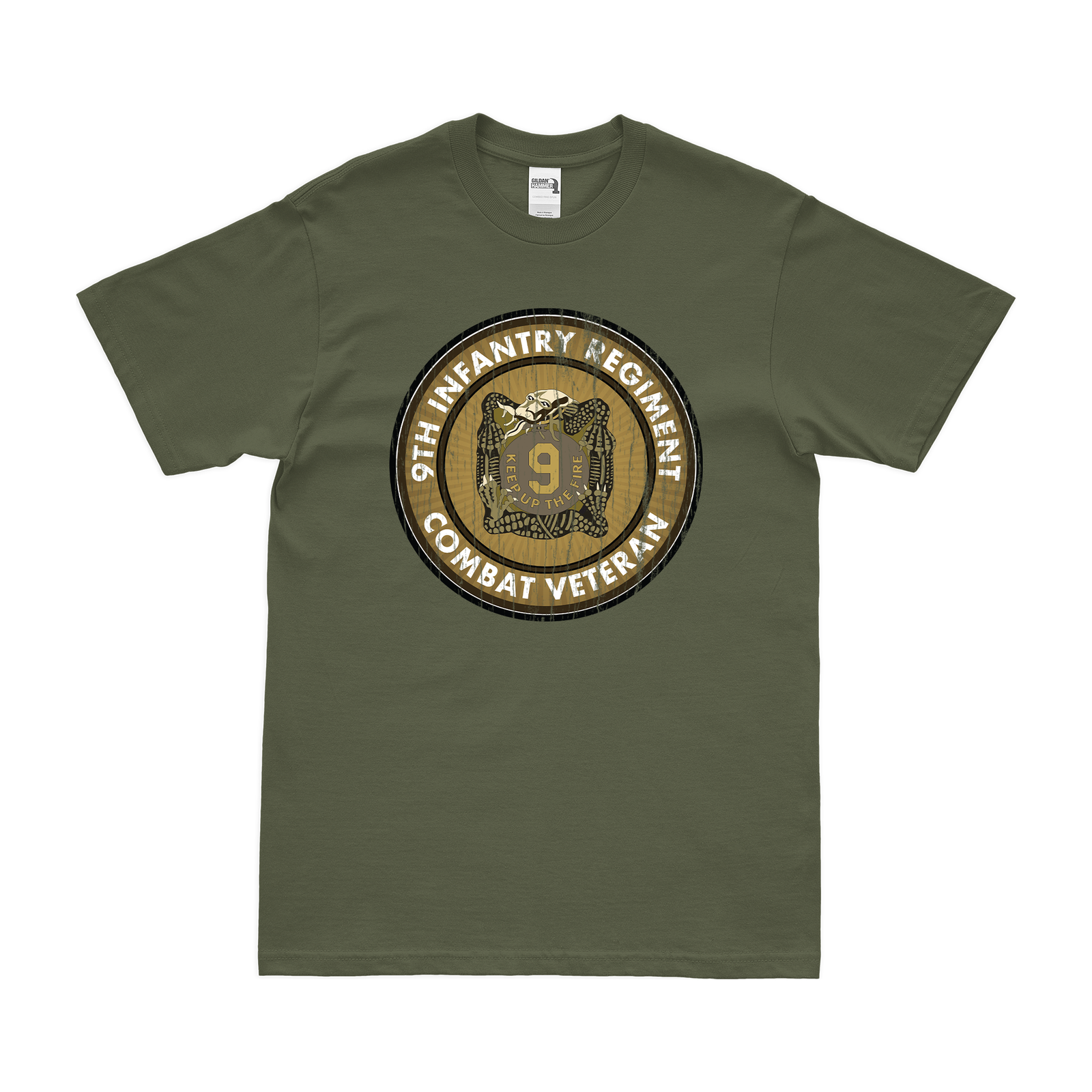 9th Infantry Regiment Combat Veteran T-Shirt Tactically Acquired Military Green Distressed Small