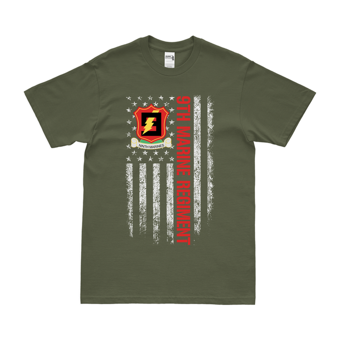 9th Marine Regiment American Flag T-Shirt Tactically Acquired Military Green Small 