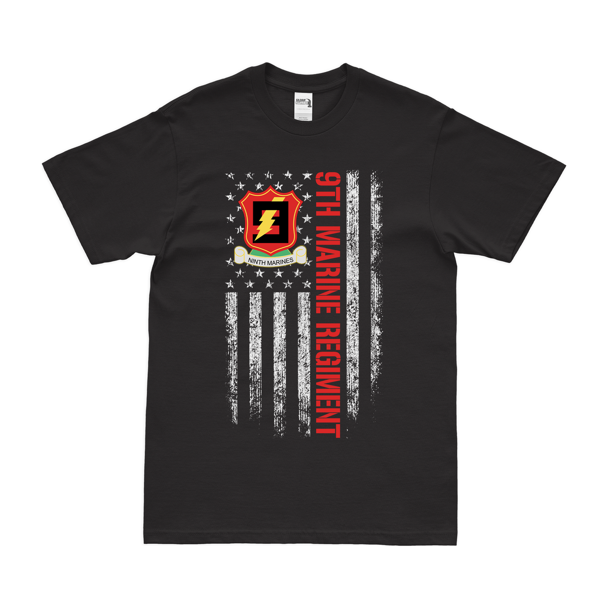 9th Marine Regiment American Flag T-Shirt Tactically Acquired Black Small 