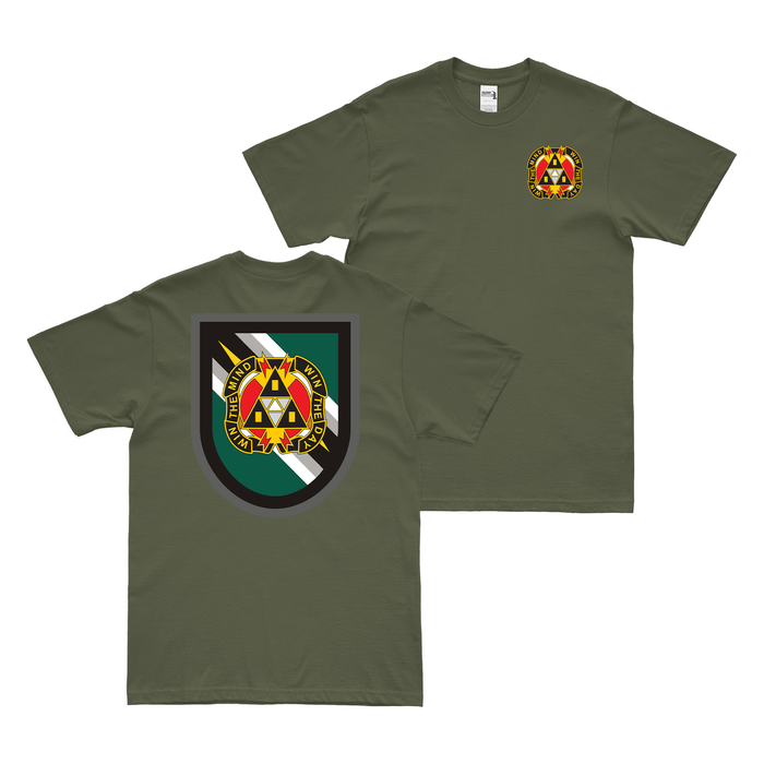 Double-Sided 9th PSYOP Battalion (Airborne) Beret Flash T-Shirt Tactically Acquired Military Green Small 
