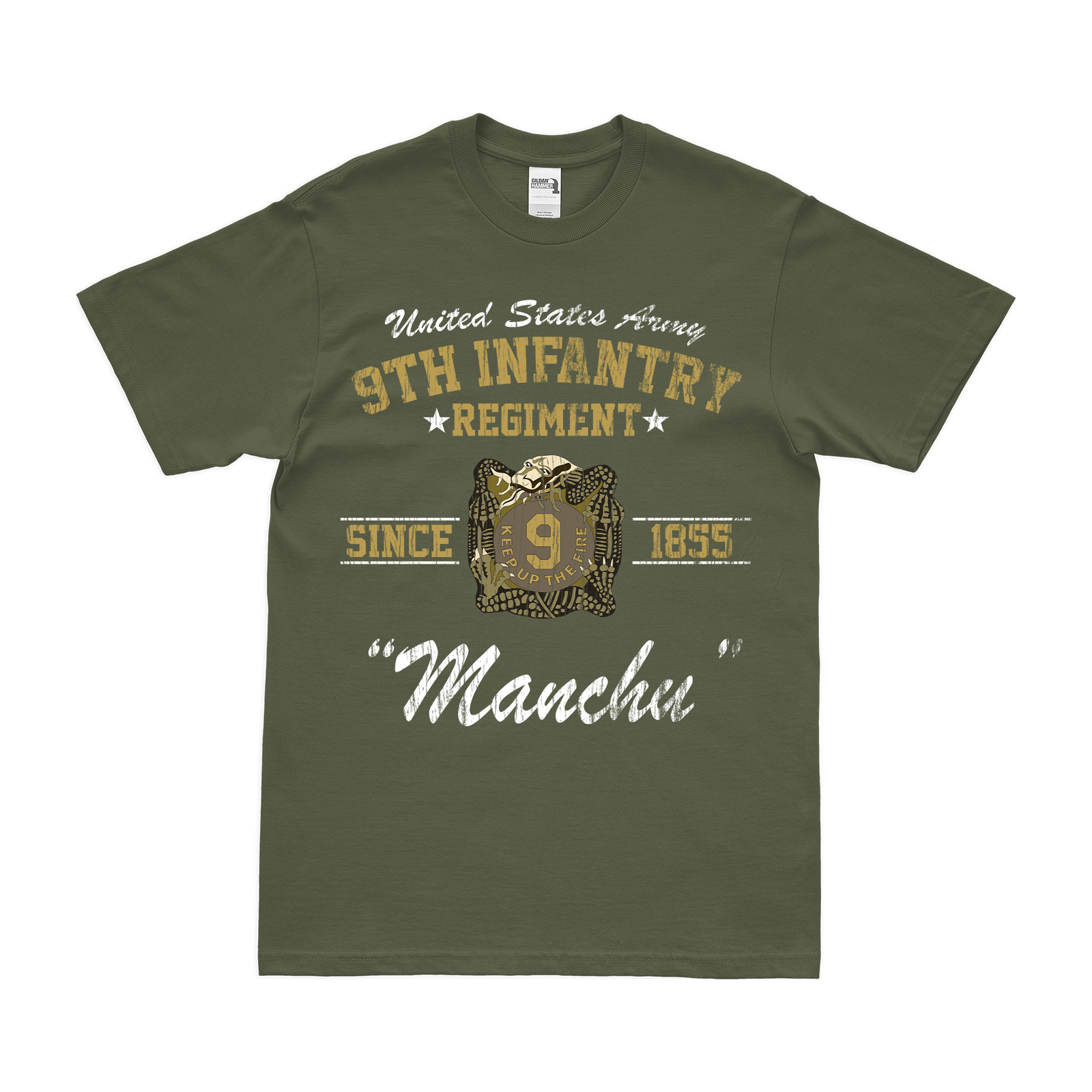 9th Infantry Regiment Since 1855 Legacy T-Shirt Tactically Acquired Military Green Distressed Small