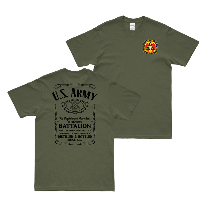 Double-Sided 9th POB (Airborne) Whiskey Label T-Shirt Tactically Acquired Military Green Small 