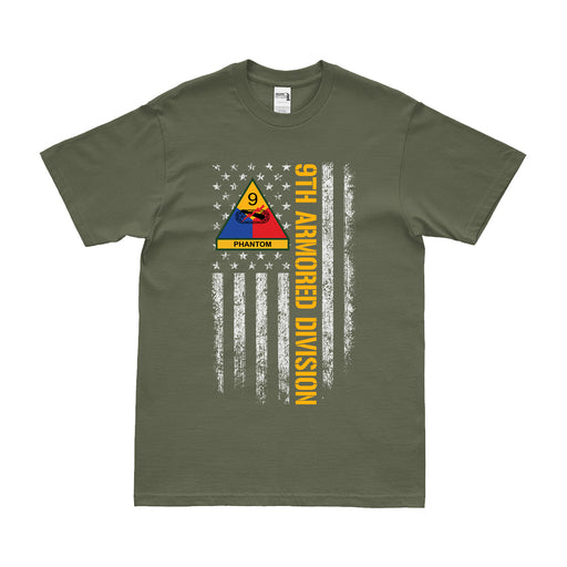 9th Armored Division "Phantom" American Flag T-Shirt Tactically Acquired Small Military Green 