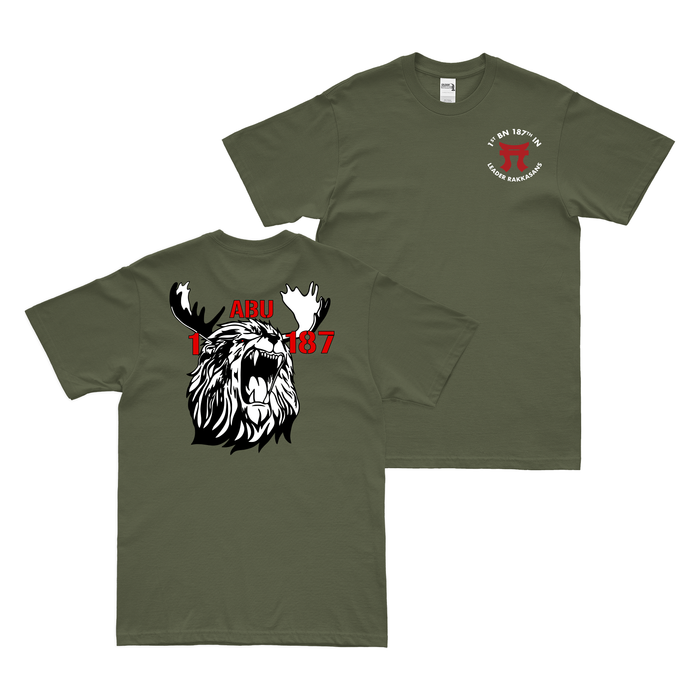 Double-Sided A Co, 1-187 IN, 3BCT, 101st ABN Tori T-Shirt Tactically Acquired Military Green Small 