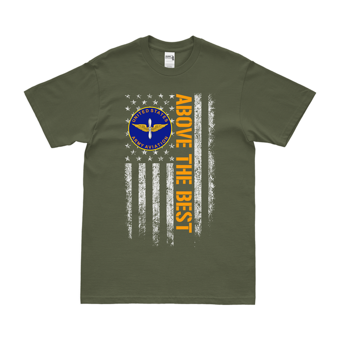 U.S. Army Aviation Motto American Flag T-Shirt Tactically Acquired Military Green Small 