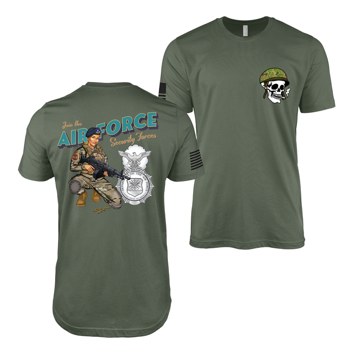 Join the Air Force Security Forces Pin-Up Girl Katie T-Shirt Tactically Acquired Military Green Small