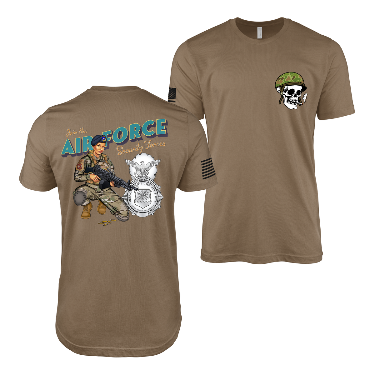 Join the Air Force Security Forces Pin-Up Girl Katie T-Shirt Tactically Acquired Woodland Brown S