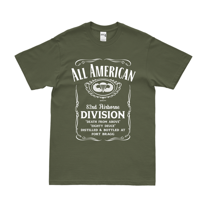 82nd Airborne 'All-American' Whiskey Label T-Shirt Tactically Acquired Military Green Small 