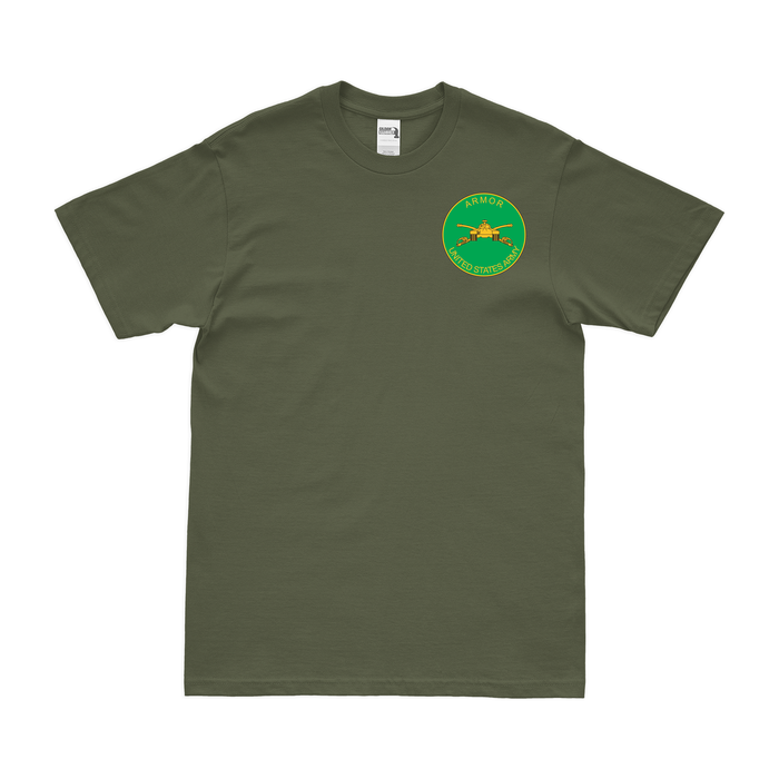 U.S. Army Armor Branch Plaque Left Chest T-Shirt Tactically Acquired Military Green Small 