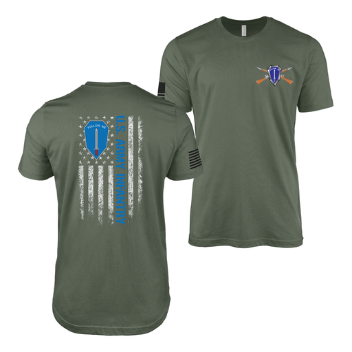 Double-Sided U.S. Army Infantry American Flag T-Shirt Tactically Acquired Military Green Small 