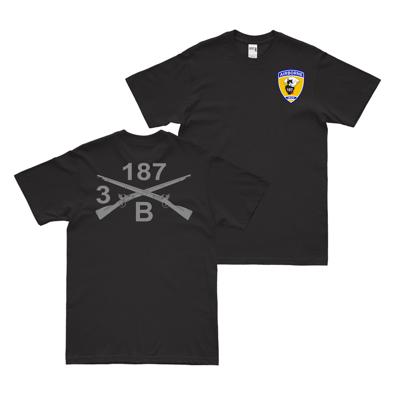 Double-Sided B Co 3-187 IN Crossed Rifles T-Shirt