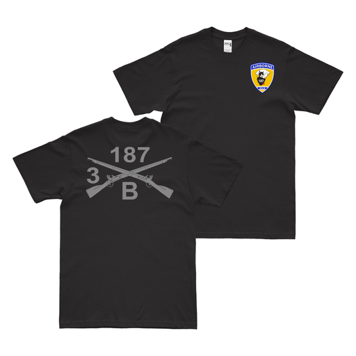 Double-Sided B Co 3-187 IN Crossed Rifles T-Shirt Tactically Acquired Black Small 