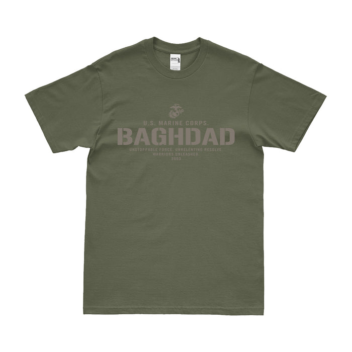 U.S. Marine Corps Baghdad 2003 Operation Iraqi Freedom T-Shirt Tactically Acquired Military Green Small 