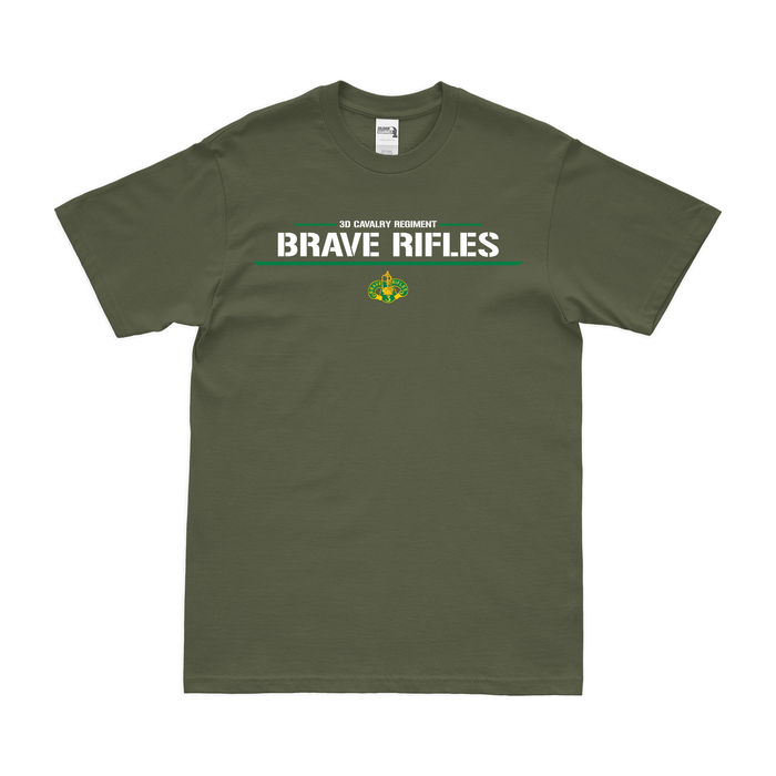 3rd Cavalry Regiment "Brave Rifles" Motto Logo T-Shirt Tactically Acquired Military Green Clean Small