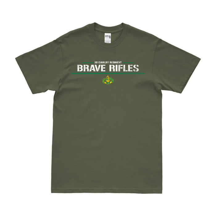 3rd Cavalry Regiment "Brave Rifles" Motto Logo T-Shirt Tactically Acquired Military Green Distressed Small