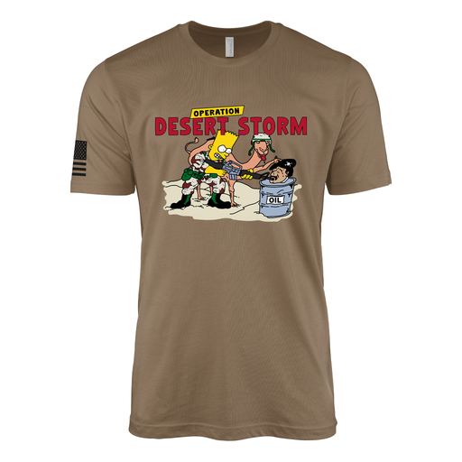 Vintage Rambart Operation Desert Storm Gulf War T-Shirt Tactically Acquired Woodland Brown Small