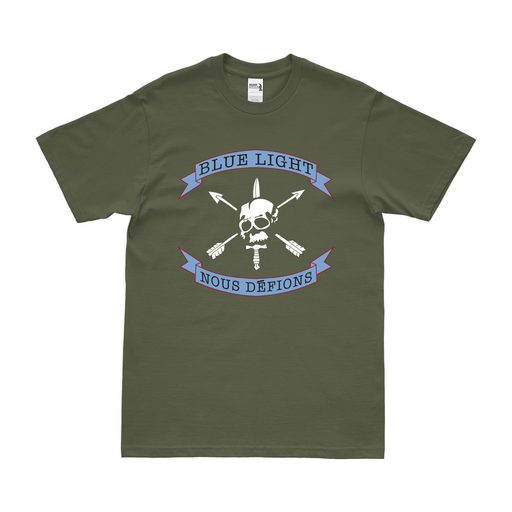 U.S. Army Blue Light "Nous Defions" Logo Emblem T-Shirt Tactically Acquired Small Military Green 