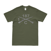 C Co, 1-187 IN, 3BCT Crossed Rifles T-Shirt Tactically Acquired Military Green Distressed Small