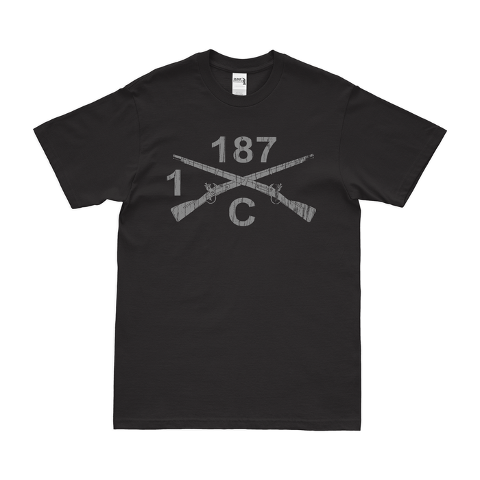 C Co, 1-187 IN, 3BCT Crossed Rifles T-Shirt Tactically Acquired Black Distressed Small