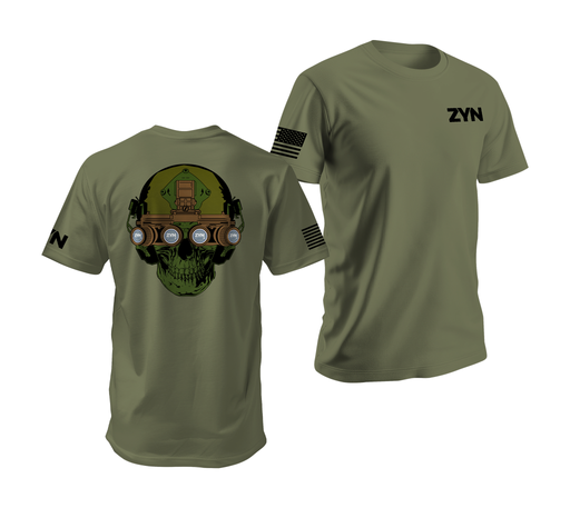 Zyn Special Forces Operator Skull T-Shirt Tactically Acquired Military Green Small Chill