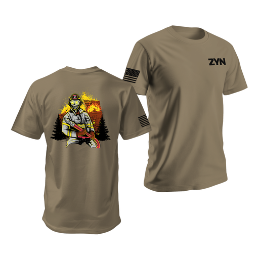 Zyn Firefighter Skull T-Shirt Tactically Acquired Coyote Brown Small Citrus