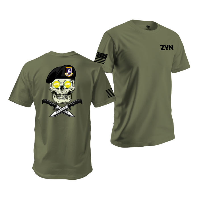 ZYN USAF Security Forces Skull T-Shirt Tactically Acquired Military Green Small Citrus