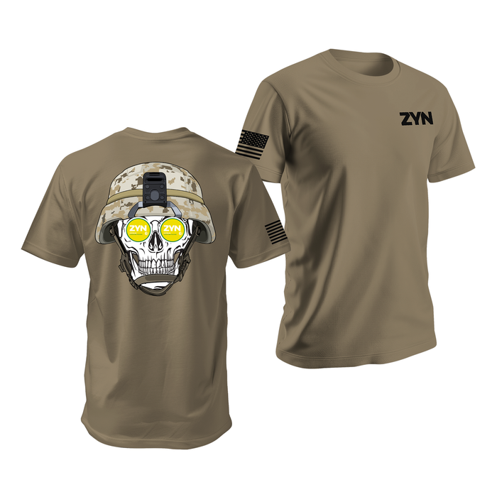 Zyn USMC Skull T-Shirt Tactically Acquired Coyote Brown Small Citrus