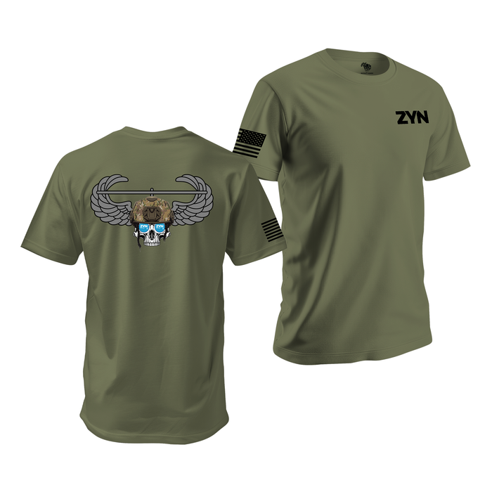 Zyn U.S. Army Air Assault Skull T-Shirt Tactically Acquired Military Green Small Cool Mint