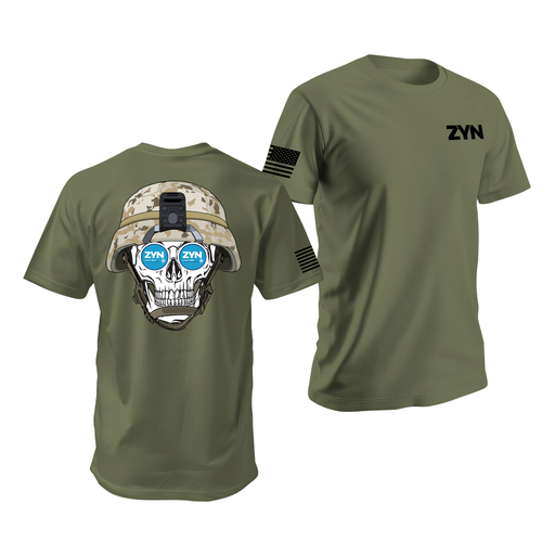 Zyn USMC Skull T-Shirt Tactically Acquired Military Green Small Cool Mint