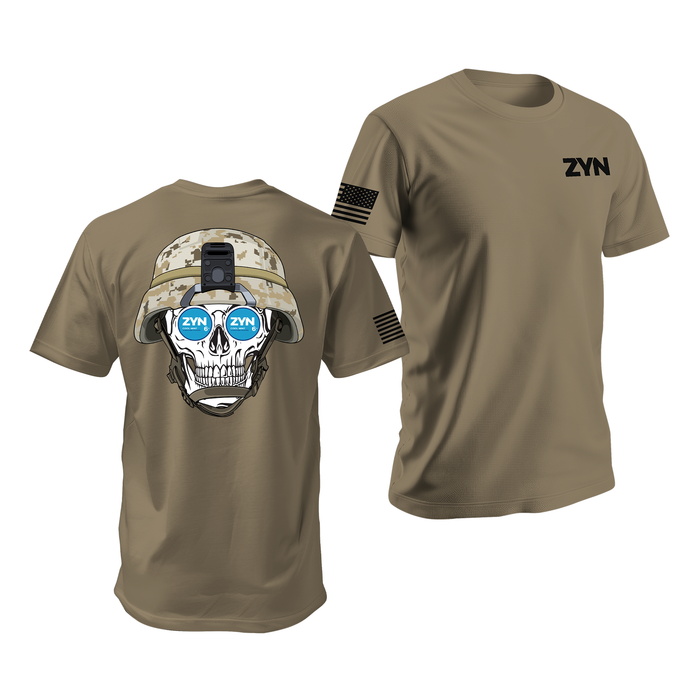 Zyn USMC Skull T-Shirt Tactically Acquired Coyote Brown Small Cool Mint