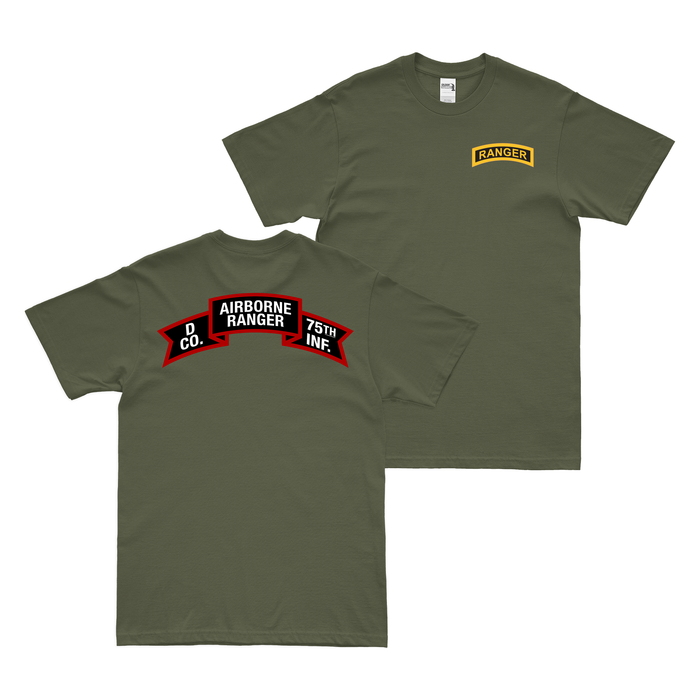 Double-Sided D/75 Rangers Vietnam War Scroll T-Shirt Tactically Acquired Military Green Small 
