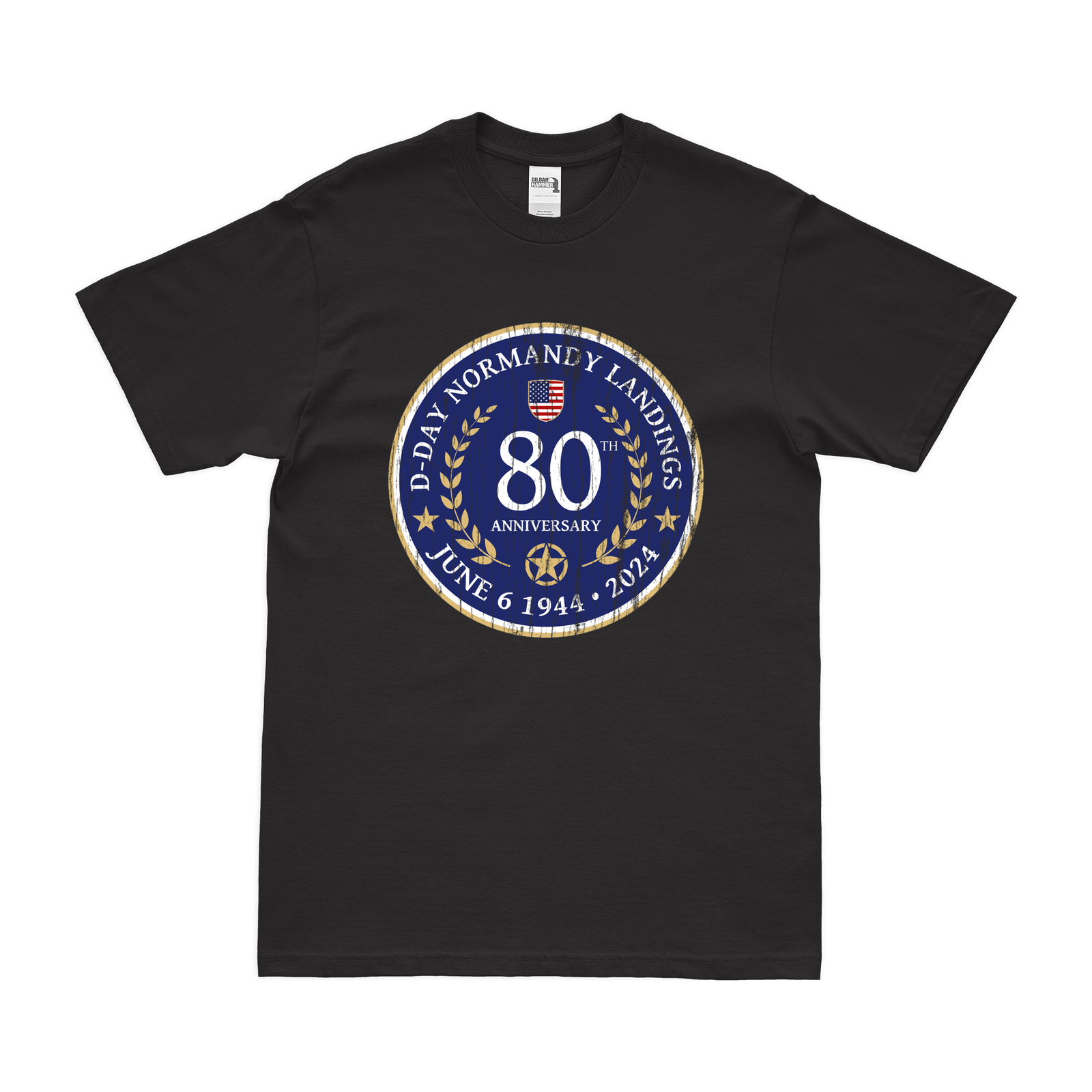 D-Day 80th Anniversary 1944-2024 Commemorative WW2 Emblem T-Shirt Tactically Acquired Black Distressed Small
