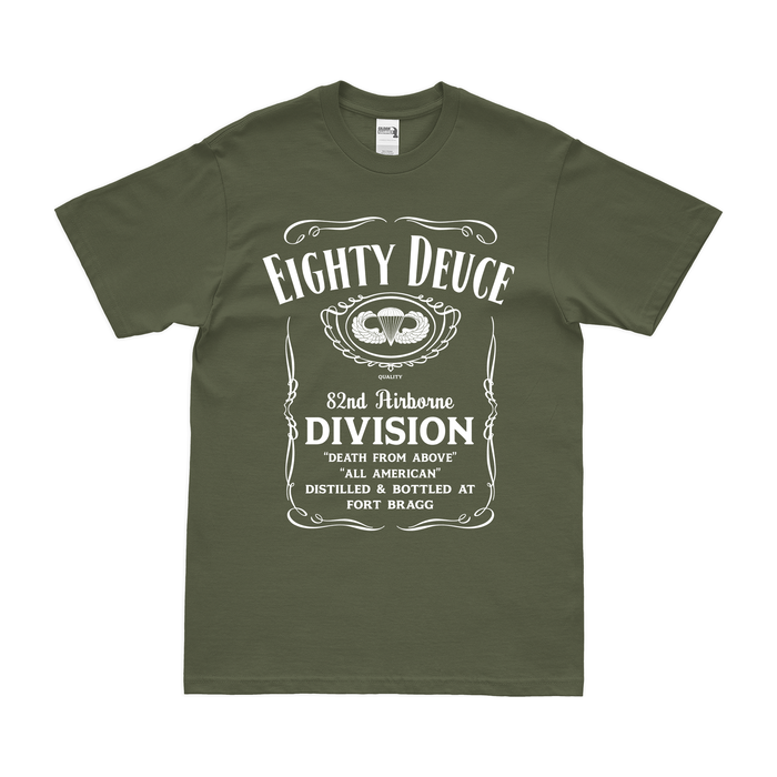 82nd Airborne' Eighty-Deuce' Whiskey Label T-Shirt Tactically Acquired Military Green Small 