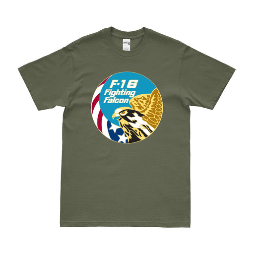 F-16 'Fighting Falcon' Logo Emblem Insignia Aircraft T-Shirt Tactically Acquired Small Military Green 