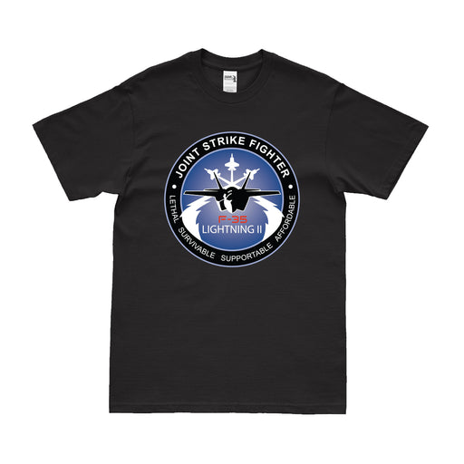 F-35 Lightning II Stealth Combat Aircraft Logo T-Shirt Tactically Acquired Small Black 