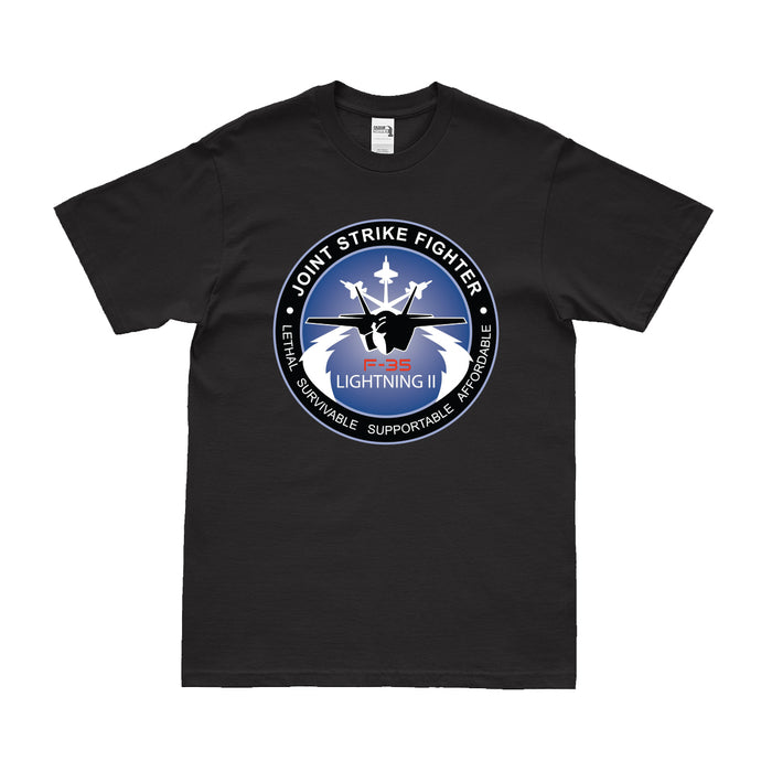F-35 Lightning II Stealth Combat Aircraft Logo T-Shirt Tactically Acquired Small Black 