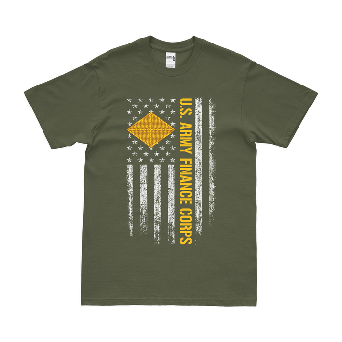 U.S. Army Finance Corps American Flag T-Shirt Tactically Acquired Military Green Small 