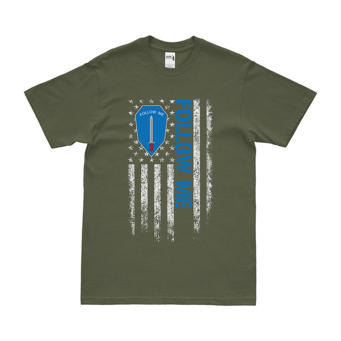 U.S. Army Infantry "Follow Me" American Flag T-Shirt Tactically Acquired Military Green Small 