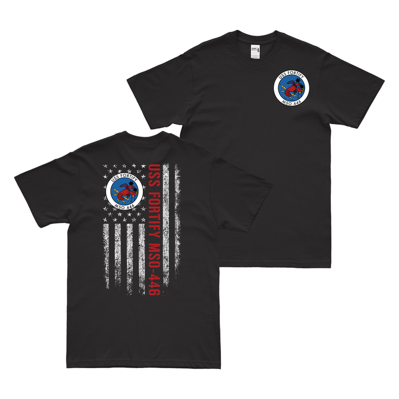 Double-Sided USS Fortify (MSO-446) American Flag T-Shirt