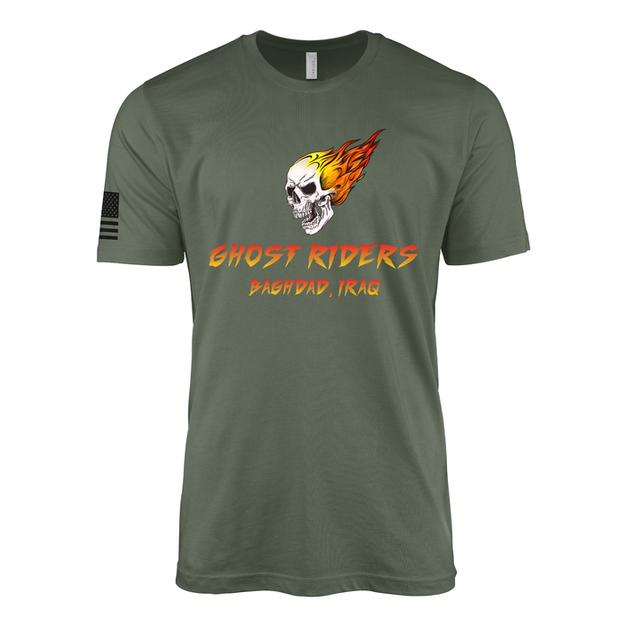 Ghost Riders Baghdad Iraq War T-Shirt Tactically Acquired Military Green Small