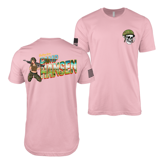 Greetings From Camp Hansen Yesi Pin Up Girl T-Shirt Tactically Acquired Pink Small
