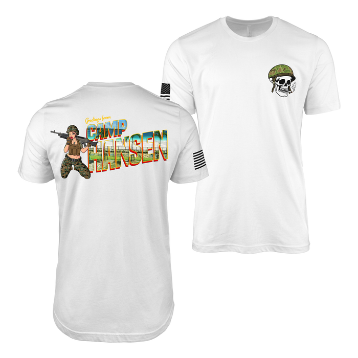 Greetings From Camp Hansen Yesi Pin Up Girl T-Shirt Tactically Acquired White Small