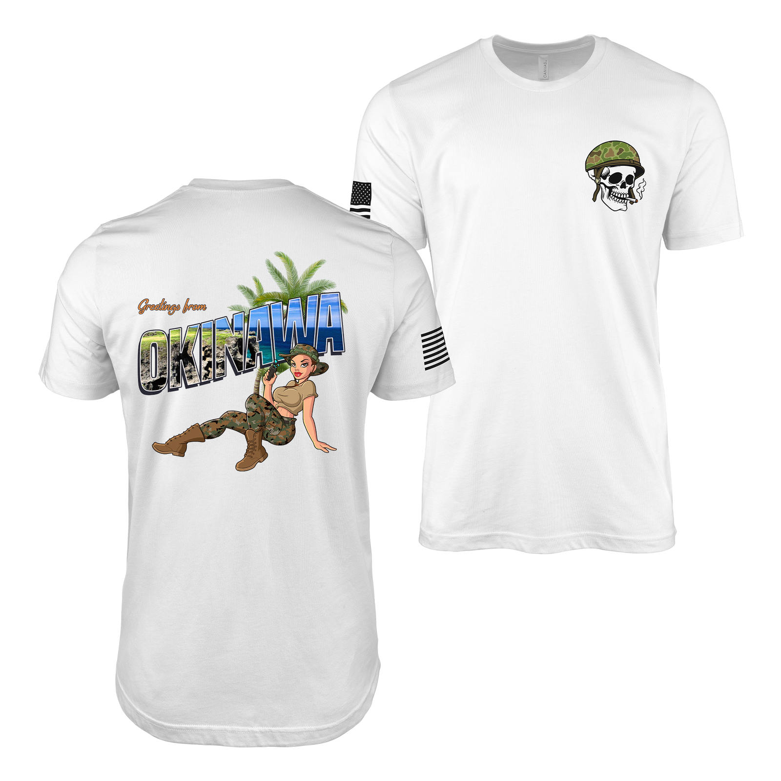 Yesi's Greetings From Okinawa Pin-Up T-Shirt Tactically Acquired White S