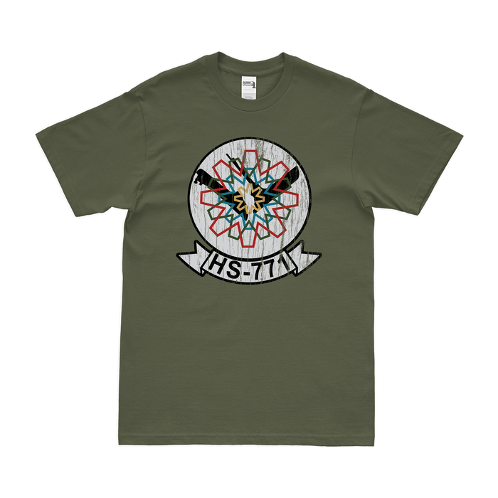 Helicopter Anti-Submarine Squadron 771 (HS-771) T-Shirt Tactically Acquired Military Green Distressed Small